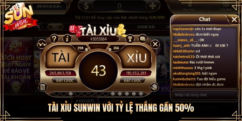 Tài xỉu Sunwin với tỷ lệ thắng gần 50%
